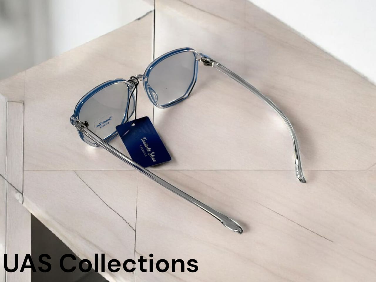 Transparent Blue Cut Hexagonal Sunglasses