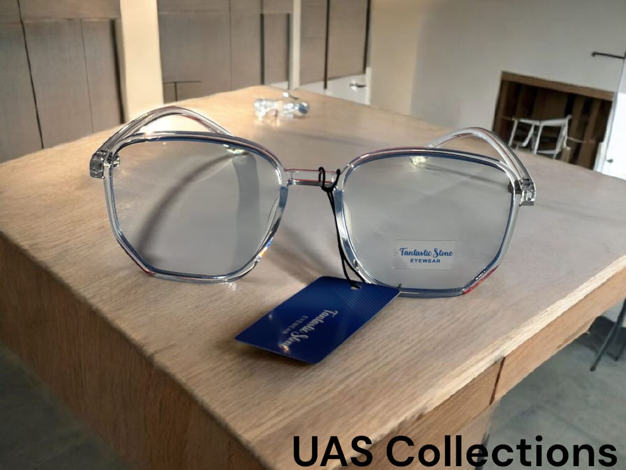 Transparent Blue Cut Hexagonal Sunglasses