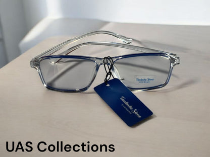 Transparent Blue Cut Rectangular Glasses