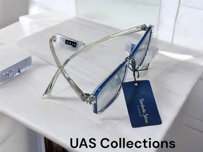 Transparent Blue Cut Rectangular Glasses